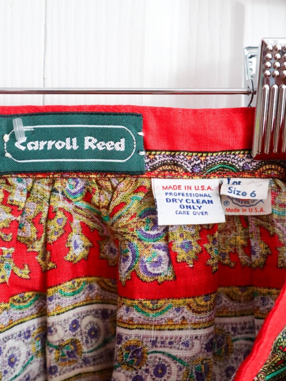 Vtg Carroll Reed A-Line Midi Skirt Sz 6 Red Floral Paisley Boho Hippie 70s USA - Picture 2 of 8